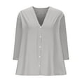 thumbnail image 4 of UAMVSH 3/4 Length Sleeve Women Tops Trendy Button down Lounge Shirts Soft Basic Deep V-Neck Casual Ladies Casual Tees(Large,Gray), 4 of 6