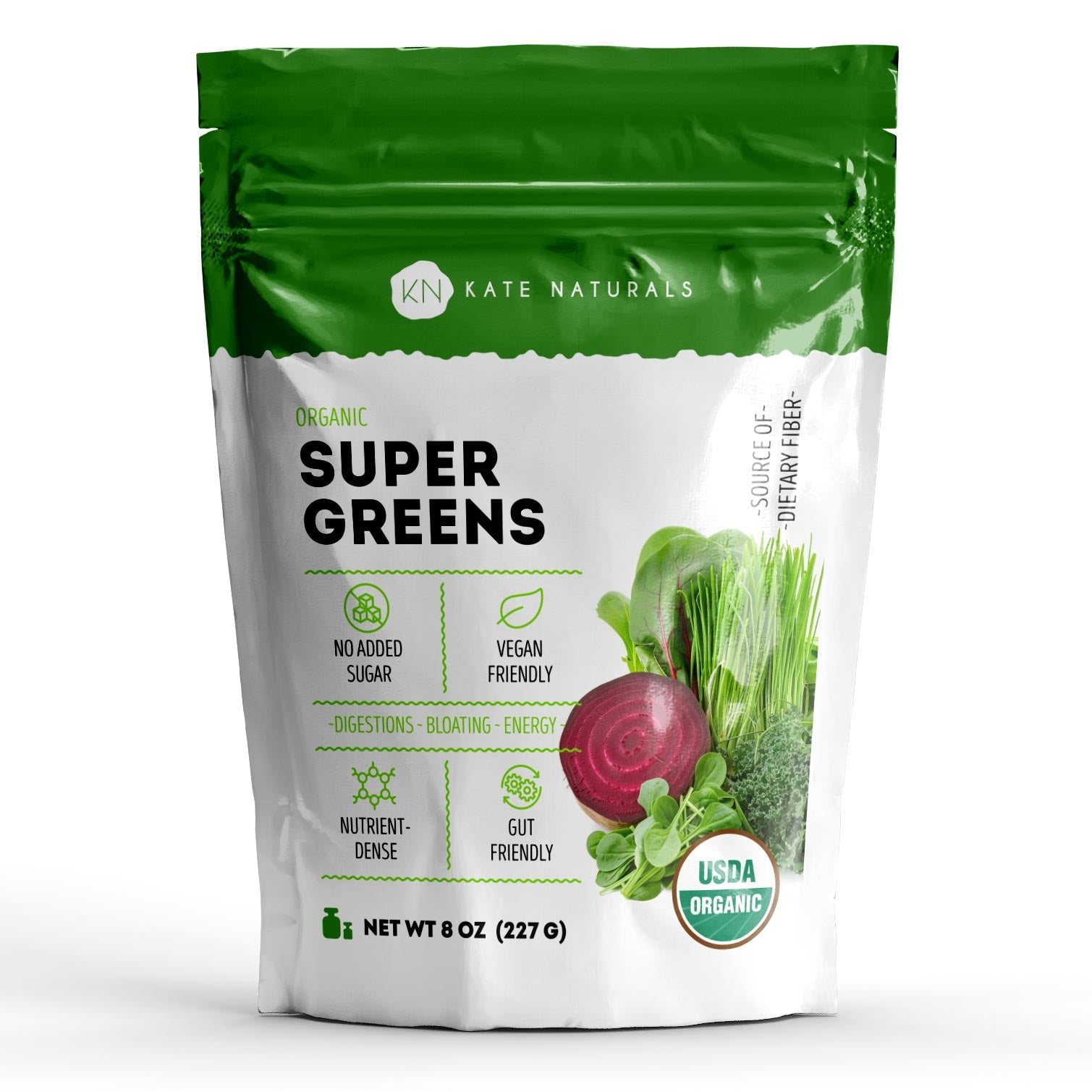 Kate Naturals Organic Super Greens Powder, Non-GMO, 8oz