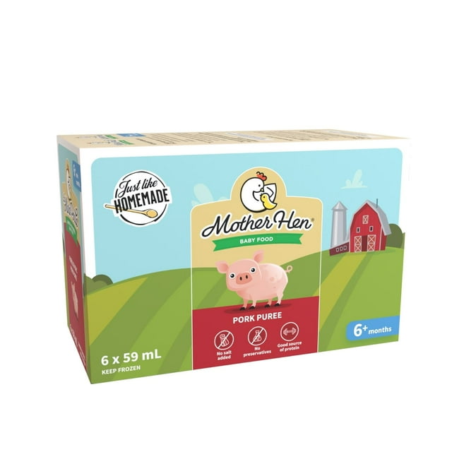 Mother Hen Baby Food Stage 1 Pork Purée Meal, No Salt or Sugar Added, 6x59 ml