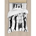 thumbnail image 1 of Retirement Party Twin Size Duvet Cover Set, Cartoon Elderly Couples Dancing Swing in Old Fashion Style Clothes, Decorative 2 Piece Bedding Set with 1 Pillow Sham, Black and White, by Ambesonne, 1 of 3