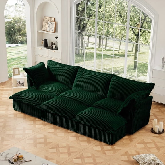 Living Room Sofa | 3-Seater with 3 Ottomans, Lux Comfort, Green