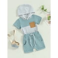 thumbnail image 2 of Bagilaanoe 2pcs Toddler Baby Boy Shorts Set Striped Patchwork Short Sleeve Hooded T-Shirt Tops + Shorts 3M 6M 12M 18M 24M 3T Kids Casual Summer Clothes, 2 of 8