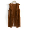 thumbnail image 4 of Daqian Plus Size Sleeveless Tops Women Winter Suede Ethnic Sleeveless Tassels Fringed Vest Cardigan Sleeveless Tops for Women Plus Size Khaki XXL(XXL), 4 of 5