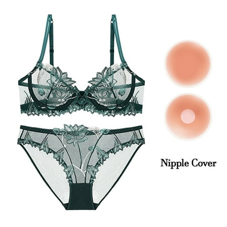 

Varsbaby Unlined Underwire Embroidery Bra Underwear for Women Send Nipple Cover
