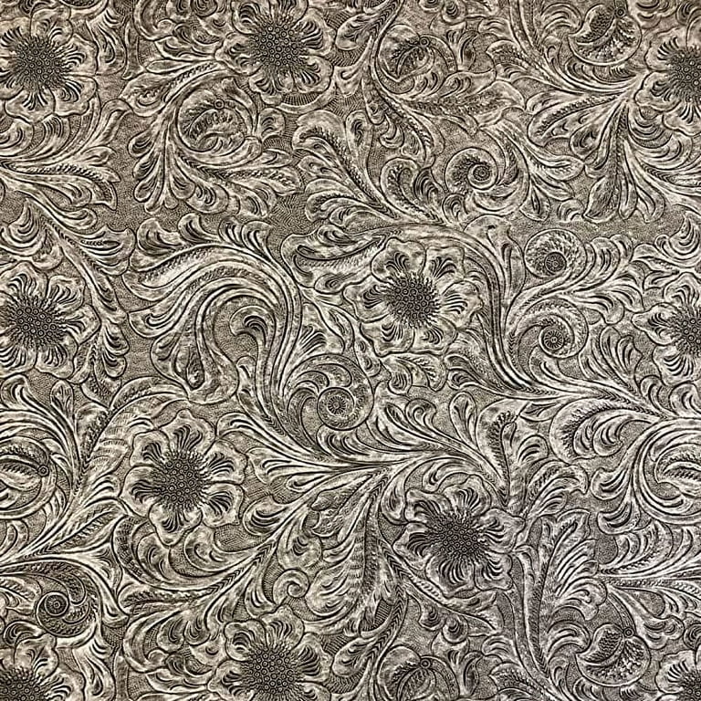 Cement Gray Tooled Western Floral PU Faux Leather Upholstery Crafting Vinyl  Fabric – Fashion Fabrics LLC