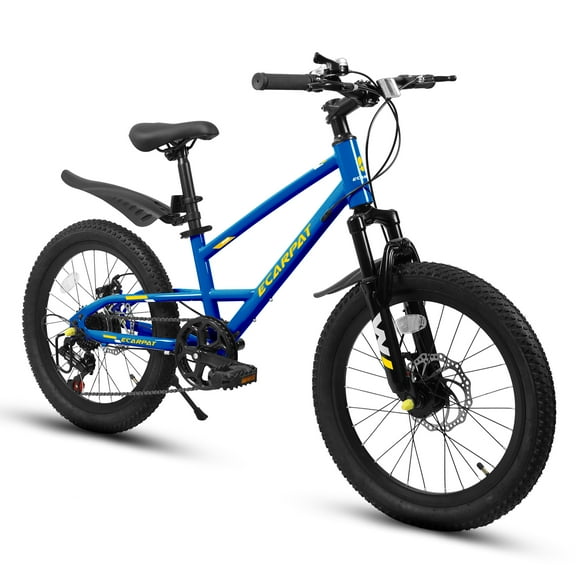 Raistyw 20 inch Kids Tire Bike, Adult 7 Speed Mountain Bike with Dual Disc Brakes, High Carbon Steel Frame, Front Suspension, Blue