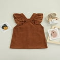 thumbnail image 4 of Belle Bébé Bébé Filles Bretelles Robe Velours Côtelé de Couleur Unie Volants Manches Simple Buste une Ligne Robe Marron 2-3 Ans, 4 of 7