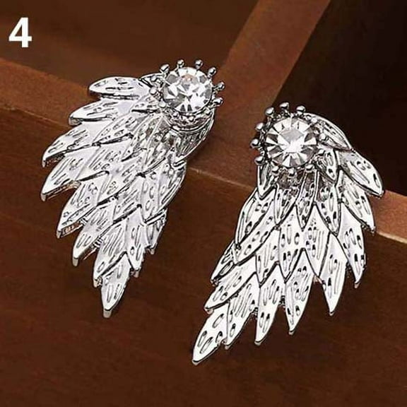 Grandest Birch Women Retro Gothic Cool Jewelry Angel Wing Rhinestone Ear Jacket Earrings Alloy, Rhinestone White