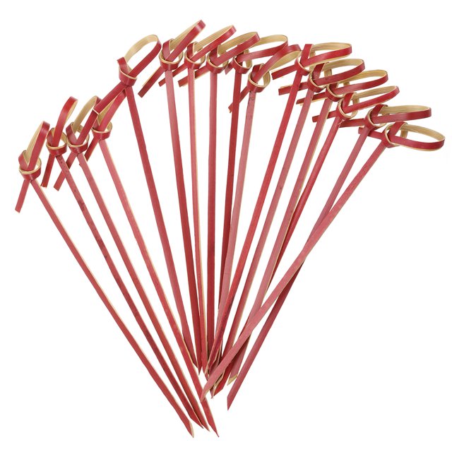 Uxcell 200Pcs Palillos de cóctel de bambú natural con nudo para bebidas, alimentos y frutas, rojo