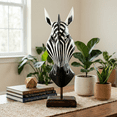 thumbnail image 2 of 20" Wooden Tribal Striped Black White Zebra Mask with Stand Hand Carved Home Decor Accent Art Unique Sculpture Handmade Handcrafted Mask Stand Alone, 2 of 6