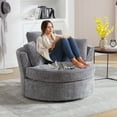 thumbnail image 6 of Muumblus Swivel Storage Upholstery Oversized Accent Barrel Chair, Comfy Chenille Armchair, Gray, 6 of 8