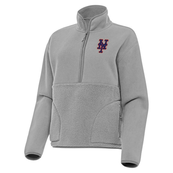 Women's Antigua Gray New York Mets Figure Half-Zip Sweatshirt