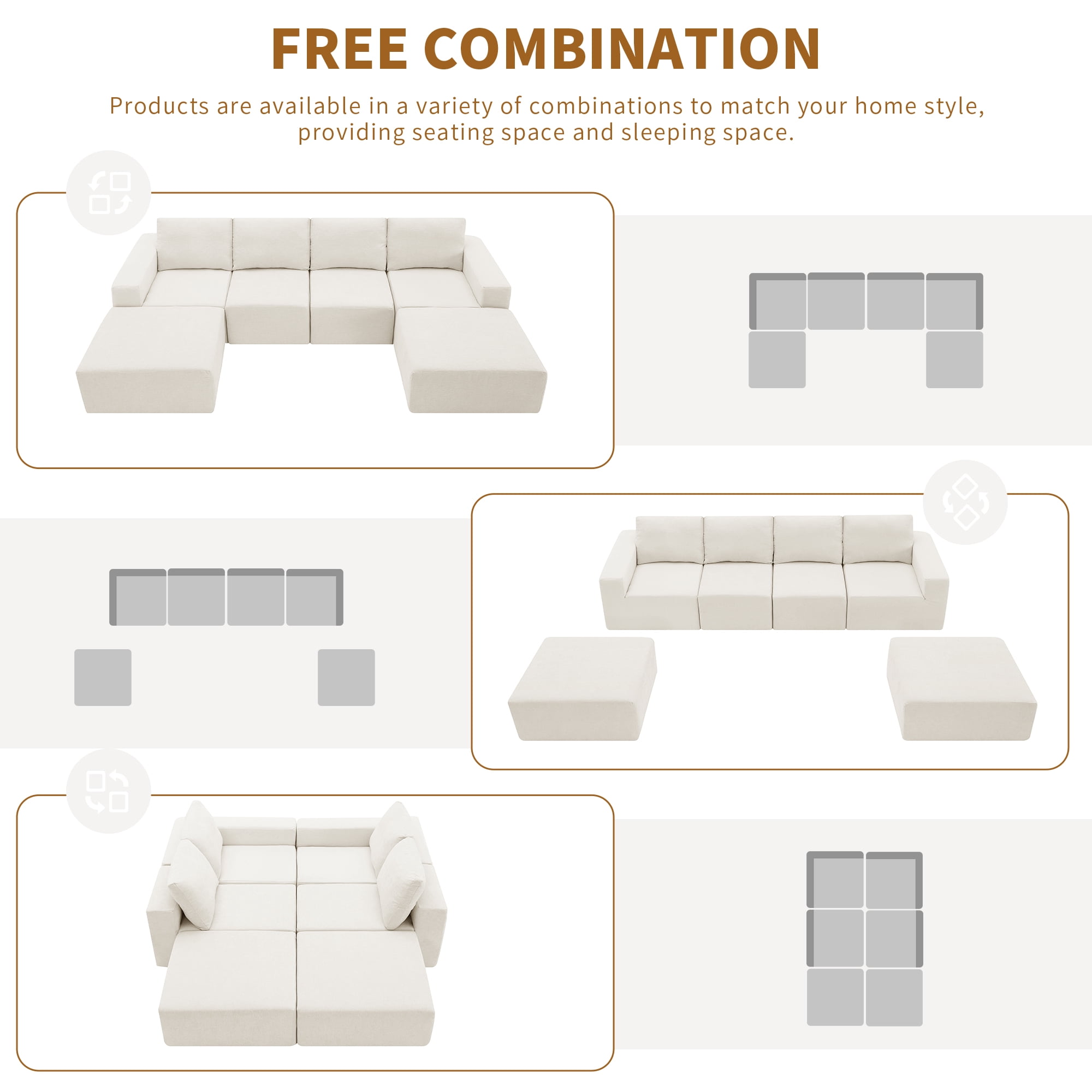 MAYEERTY 110x72" Modular U-Shaped Sectional Sofa - Luxury Chenille Floor Couch with Ottomans/Deep Seat, No Assembly for Living Room/Bedroom, 3 Colors