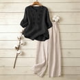 thumbnail image 5 of Womens 2 Piece Outfits 3/4 Sleeve Cotton Linen Embroidered Shirts Wide Leg Capri Pants with Pockets Matching Sets, 5 of 6