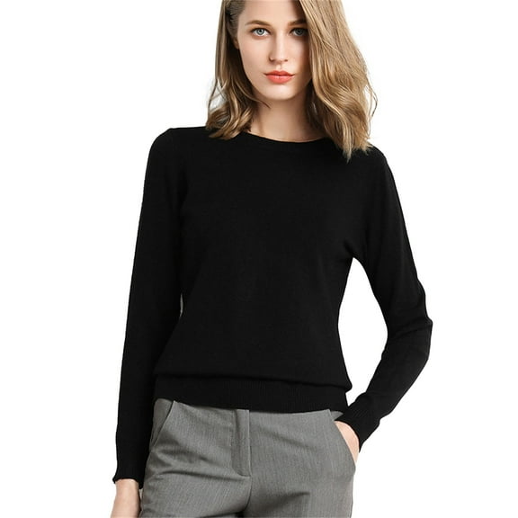 Sweaters For Women New Round Neck Long Sleeve Loose Pullover Solid Knit Bottom Shirt Nylon Black Size S-2Xl Oversized Sweaters For Women