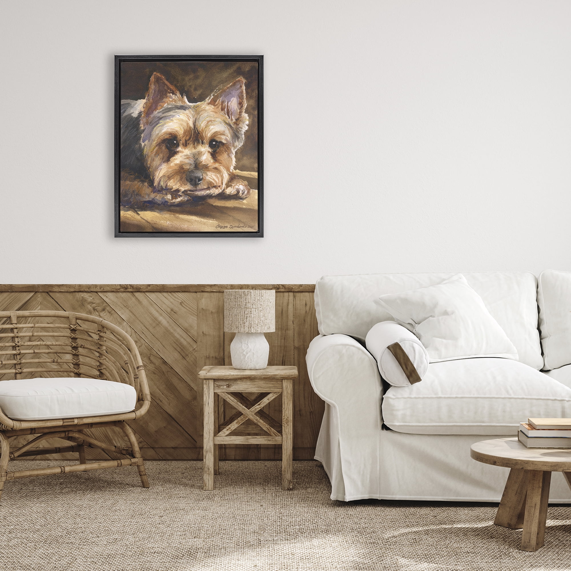 Stupell Industries Yorkshire Terrier Portrait Black Framed Floater Canvas Wall Art, design by George Dyachenko