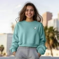 thumbnail image 3 of Dalix Ghost Embroidered Fleece Relaxed Boxy Fit Long Sleeve Crewneck Sweatshirt Womens in Arctic Blue S Small, 3 of 5