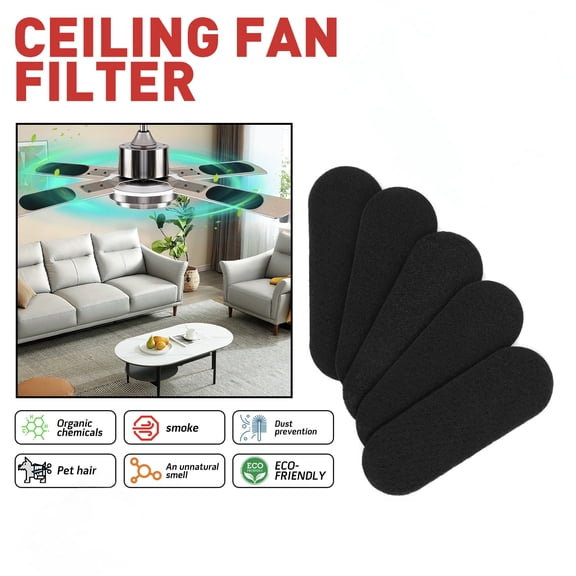 5 Packs Ceiling Fan Blade Filters, Coconut Shell Charcoal Material, Suitable for Most Home and Office Fan Filters