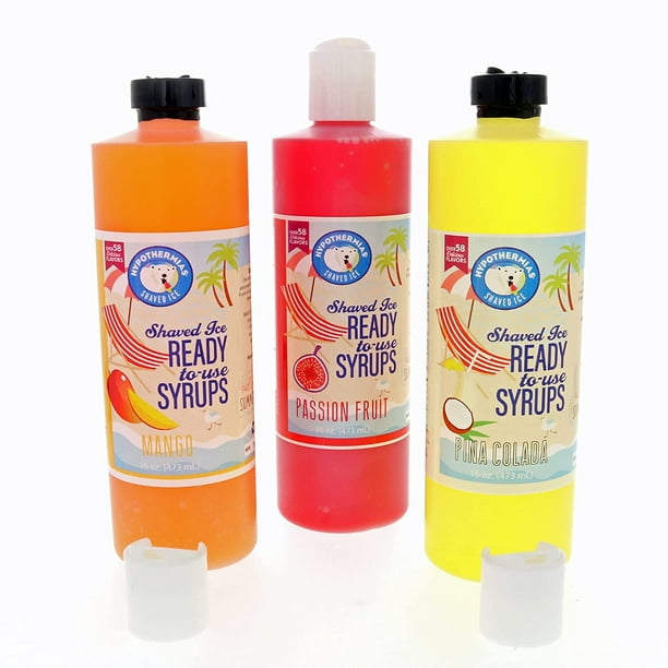 Paquete de 3 pintas (16 onzas líquidas cada una) de jarabe para raspados y conos de nieve, maracuyá, piña colada, azúcar de caña 100 % pura sin OGM, sin jarabe de maíz