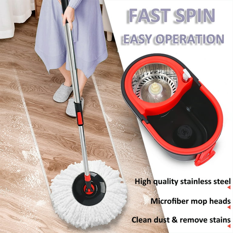 Mop and Bucket with Wringer Set for Home 360° Spin Household Mop Buckets  3psc Microfiber Spin Mop with Bucket and Dual Mop Heads Self Wringing Red  Big