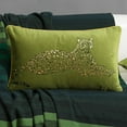 thumbnail image 3 of JWH Gold and Green Rectangle Cotton Velvet Leopard Print Cushion Cover 12x20inch, 3 of 11