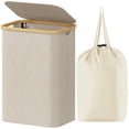 thumbnail image 1 of Cesto para la Ropa Sucia de 80L con Tapa, Cesta para la Colada con Asas de Bambú y Una Bolsa Extraíble, Cesto de Ropa Plegable Grande para Dormitorio, Cuarto de Baño, Lavadero, Beige, 1 of 9