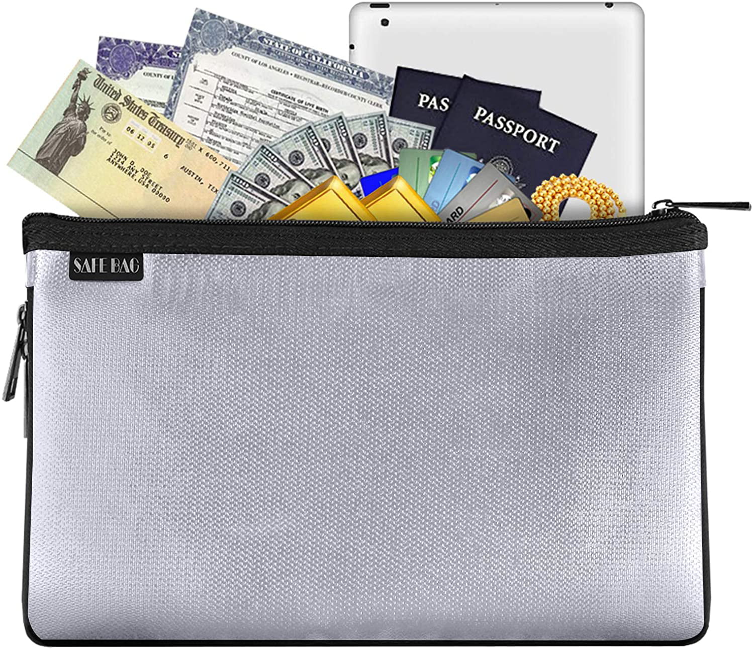 Water Resistant and Fireproof Money Bag,Fire Resistant Safe Storage Pouch Envelope for Document,Money,Cash and Passport Fireproof Document Bag 