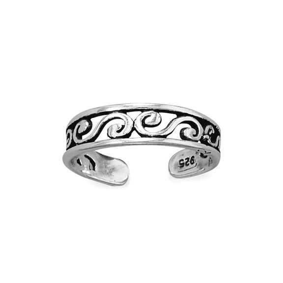 925 Sterling Silver Swirly Twirly toe ring Oxidized 16.6mm X 4.6mm toe ring for Women