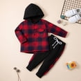 thumbnail image 5 of URMAGIC Toddler Boy Clothes Hoodie Sweatsuit Outfits Kids Flannel Plaid Shirt Top Pants Set for Fall Winter Spring 1-5T, 5 of 11