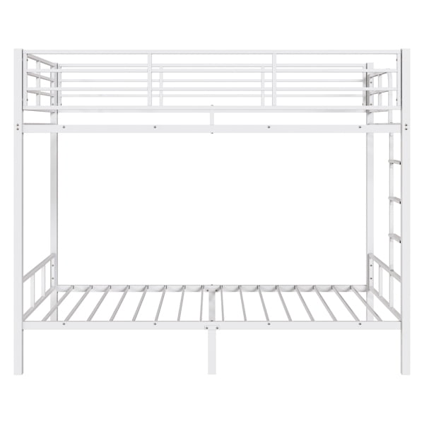 White Twin Bunk Bed Square Tube High Guardrail Side Ladder Opening Iron Bed