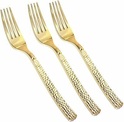 Glamour Collection Gold Plastic Forks Hammered Extra Heavyweight Disposable 20ct