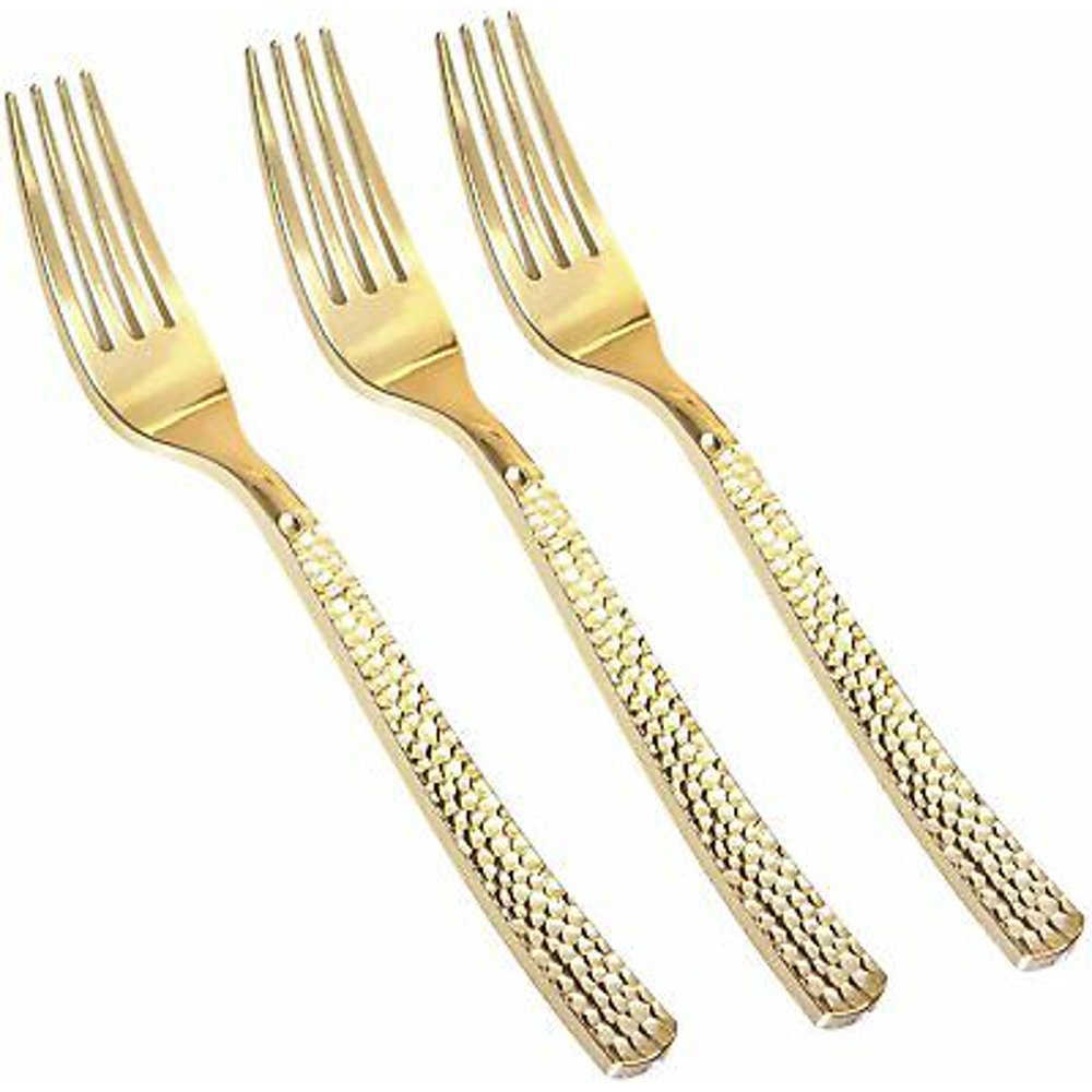 Glamour Collection Gold Plastic Forks Hammered Extra Heavyweight