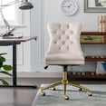 thumbnail image 2 of Home Office Desk Chairs - Beige Velvet Desk Chair Home Office Chair, Upholstered Tufted, Golden Metal Base, Adjustable Swivel Wheels, for Living Room, Bedroom, Office, Vanity, Study (Beige White), 2 of 11