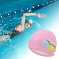 thumbnail image 2 of Gorro de natación de patrón de letras elástico de PU tejido único en rosa, 1 pieza, 2 of 5