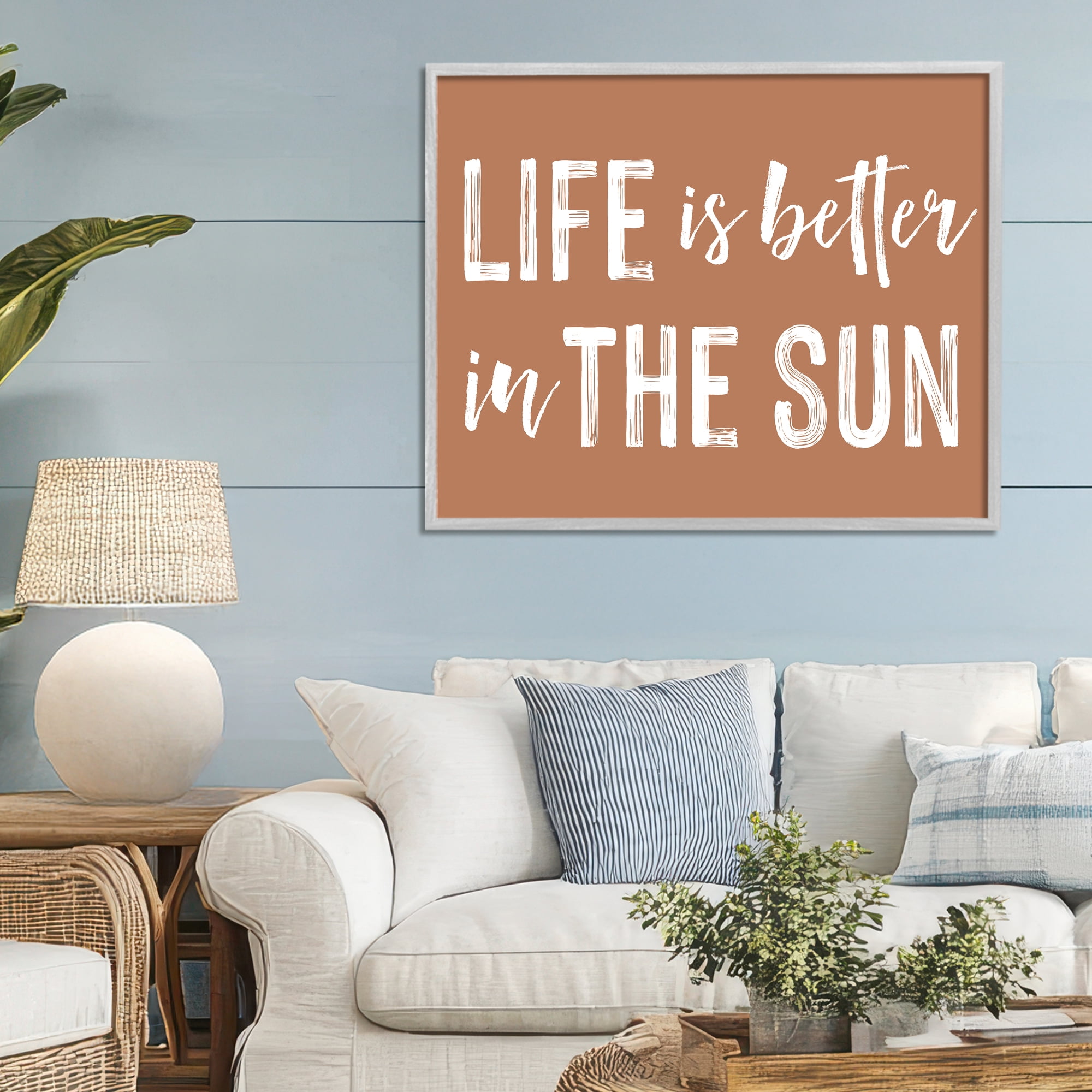 Life Better In Sun Brown Gray Framed Giclee Art, design by Lettered and Lined