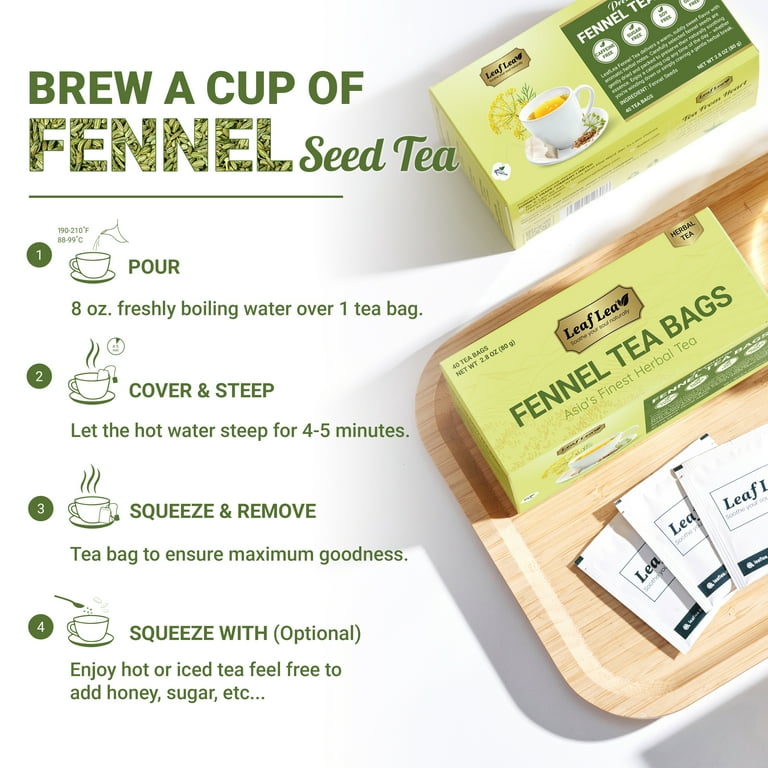 LeafLea 80 Fennel Tea Bags, Pure Dried Fennel Seed Tea, Gentle Te