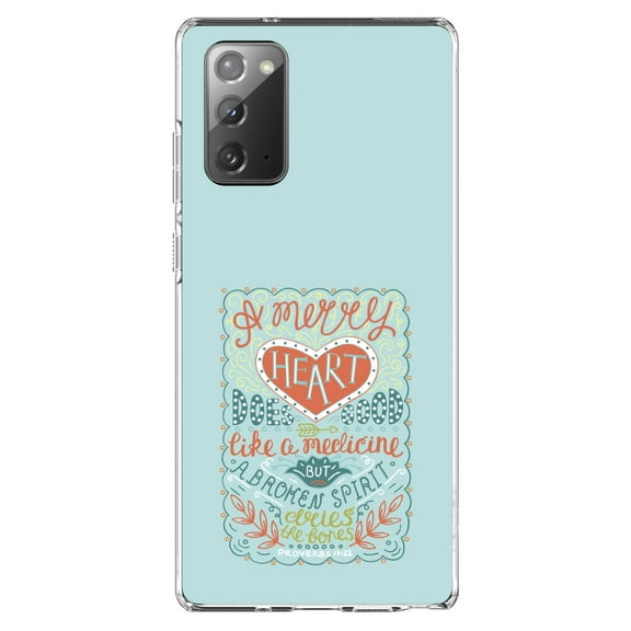 DistinctInk Clear Shockproof Hybrid Case for Galaxy Note 20 ULTRA (6.9" Screen) - TPU Bumper, Acrylic Back, Tempered Glass Screen Protector - Proverbs 17:22 - A Merry Heart Does Good