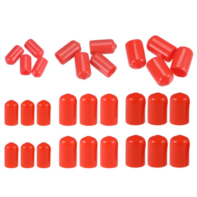 Unique Bargains Round End Caps Rubber Cover 30pcs 9/32' 3/8' 1/2' Red Screw Protector for Screw Bolt Pipe