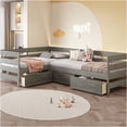 thumbnail image 2 of JERFIT Gray Twin L-Shaped Storage Platform Bed Frame with Drawers, No Box Spring Needed, Space-Saving Design for Bedroom, 2 of 10