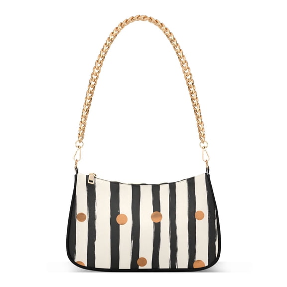 FORMRS Womens Shoulder Bag with Chain Strap Clutch Purse Cute Tote Handbag, Black Abstract Stripes