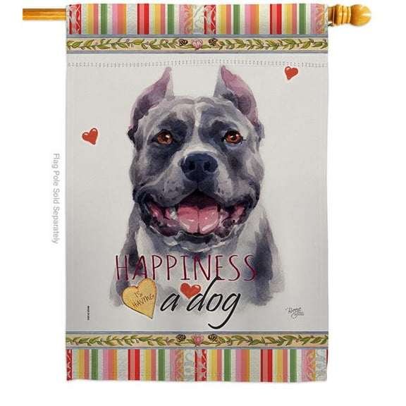 Breeze Decor H110154-BO 28 x 40 in. Dog Black Pitbull Happiness Double-Sided Decorative Vertical House Flag