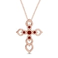 thumbnail image 1 of Round Cut Simulated Garnet Heart Cross Religious Pendant Necklace In 14k Rose Gold Plated 925 Sterling Silver Along With 18" Chain, 1 of 1