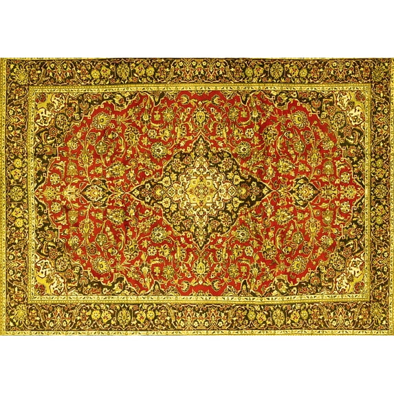 Ahgly Company Machine Washable Indoor Rectangle Medallion Yellow Traditional Area Rugs, 5' x 8'