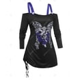 thumbnail image 2 of Tamaño de la mariposa de la mariposa la impresión del cráneo del hombro frío camiseta cinchada Rosegal  Mangas largas de talla grande, 2 of 5