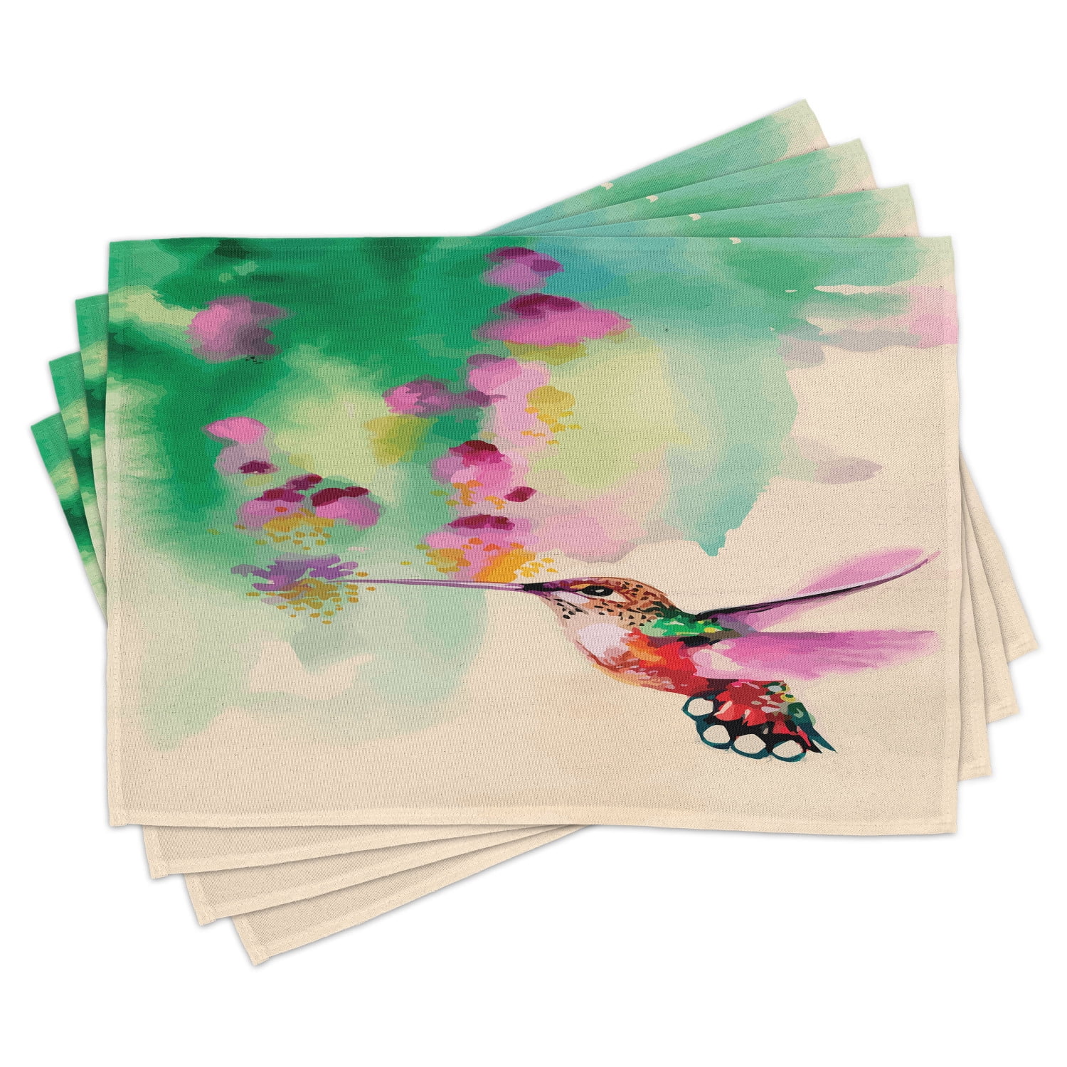 Hummingbird Placemats Set of 4 Art with Colibri Bird And Flowers
