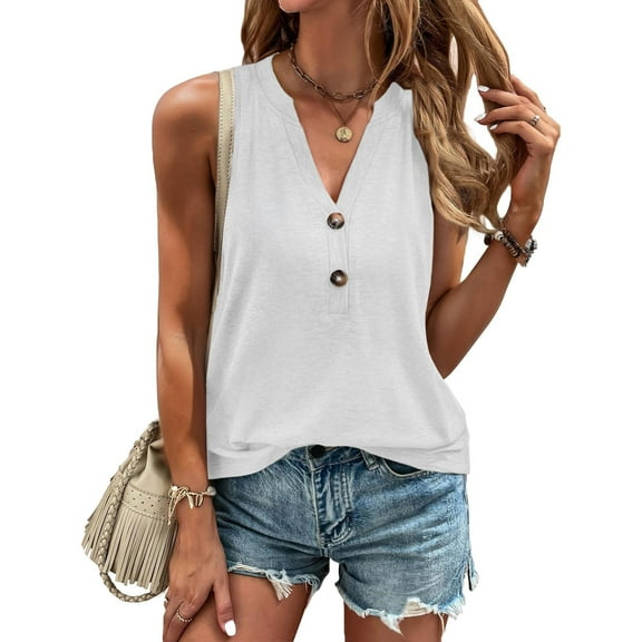 Royisotas White Womens Tank Top Sleeveless Casual Summer Camisole Tops for Women V-Neck Button Solid Color Womens Cami Tops