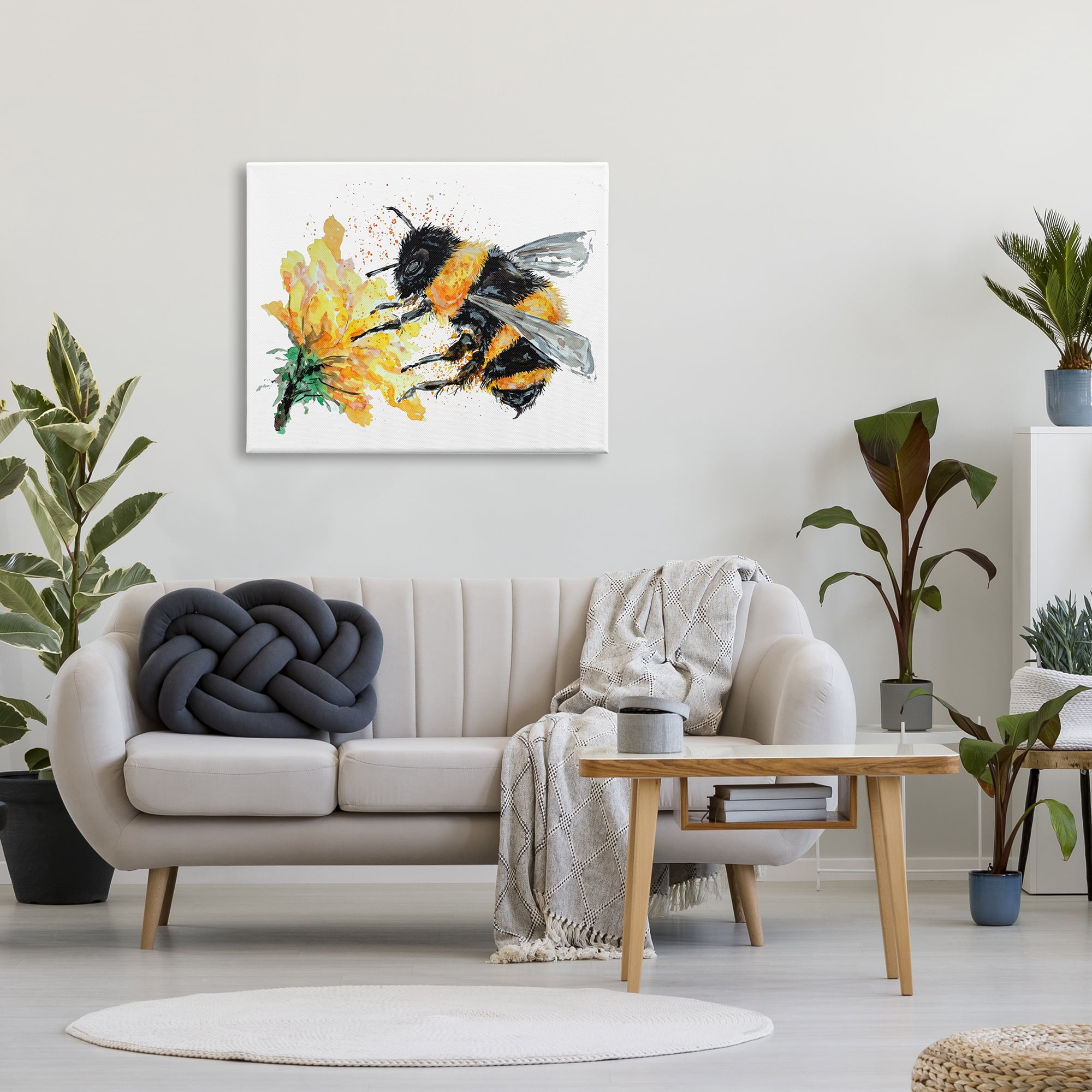 Stupell Industries Bee & Yellow Flower Animals & Insects Painting Gallery Wrapped Canvas Print Wall Art, 40 x 30