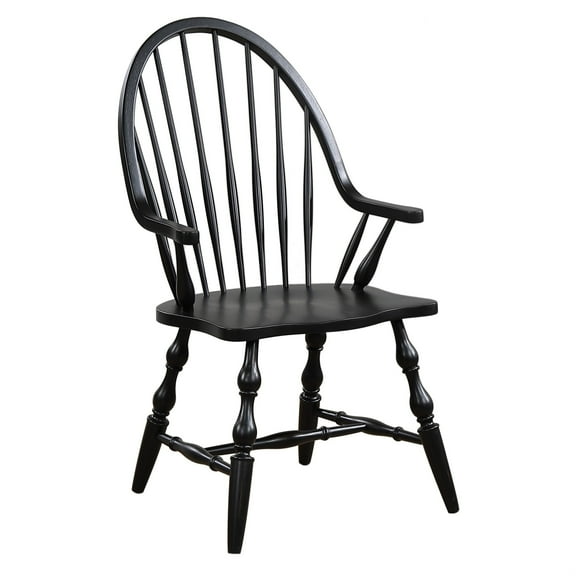 Sunset Trading Black Cherry Selections 18" Wood Windsor Dining Armchair in Black