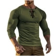 thumbnail image 2 of qelini Pull-over Blouse for Men Back School Plus Size Round-Neck Solid Color Casual Slim Fit Basic Shirts Long Sleeve Button Fashion Lightweight and Army Green S, 2 of 6