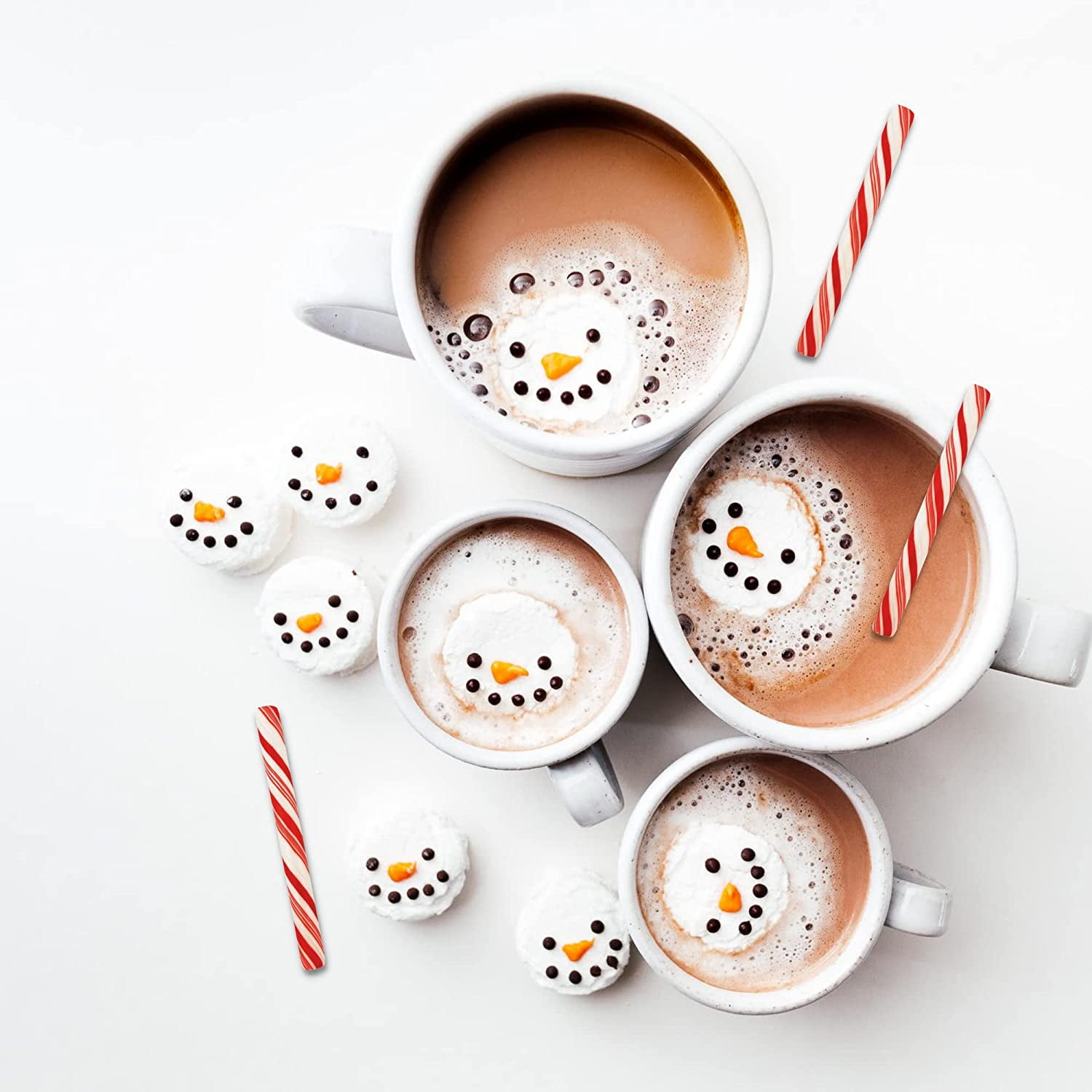 Snowman 12 Pc Hot Cocoa Set in Gift Box Includes: 6 Vanilla Marshmallow  Toppers and 6 Peppermint Candy Cane Stirrers - Kademi